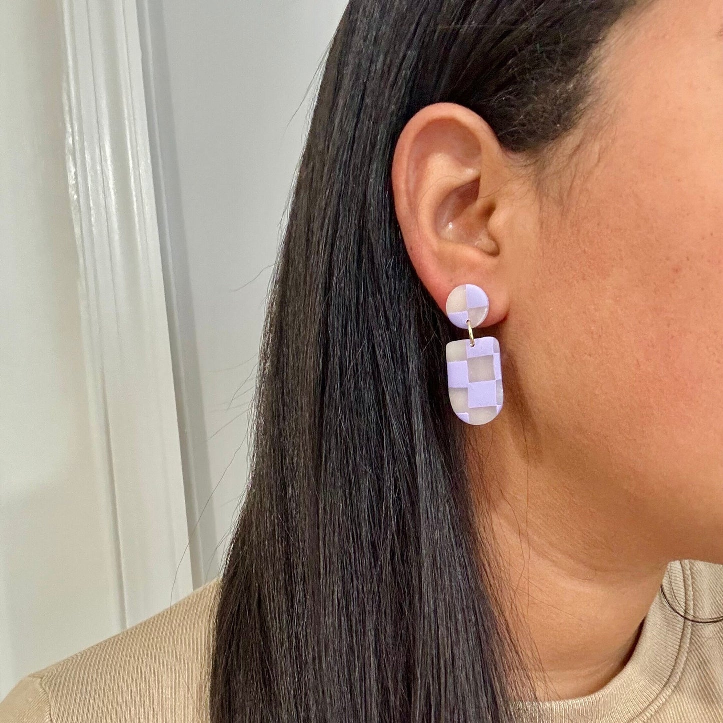 Purple Translucent Checkered Dangles