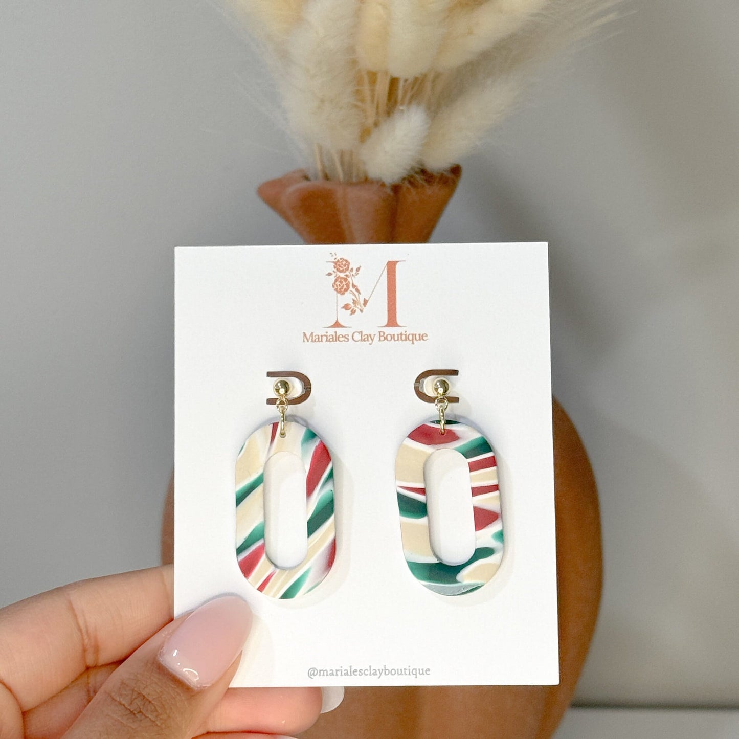 Oval Dangles in (Red, Green, and Cream)