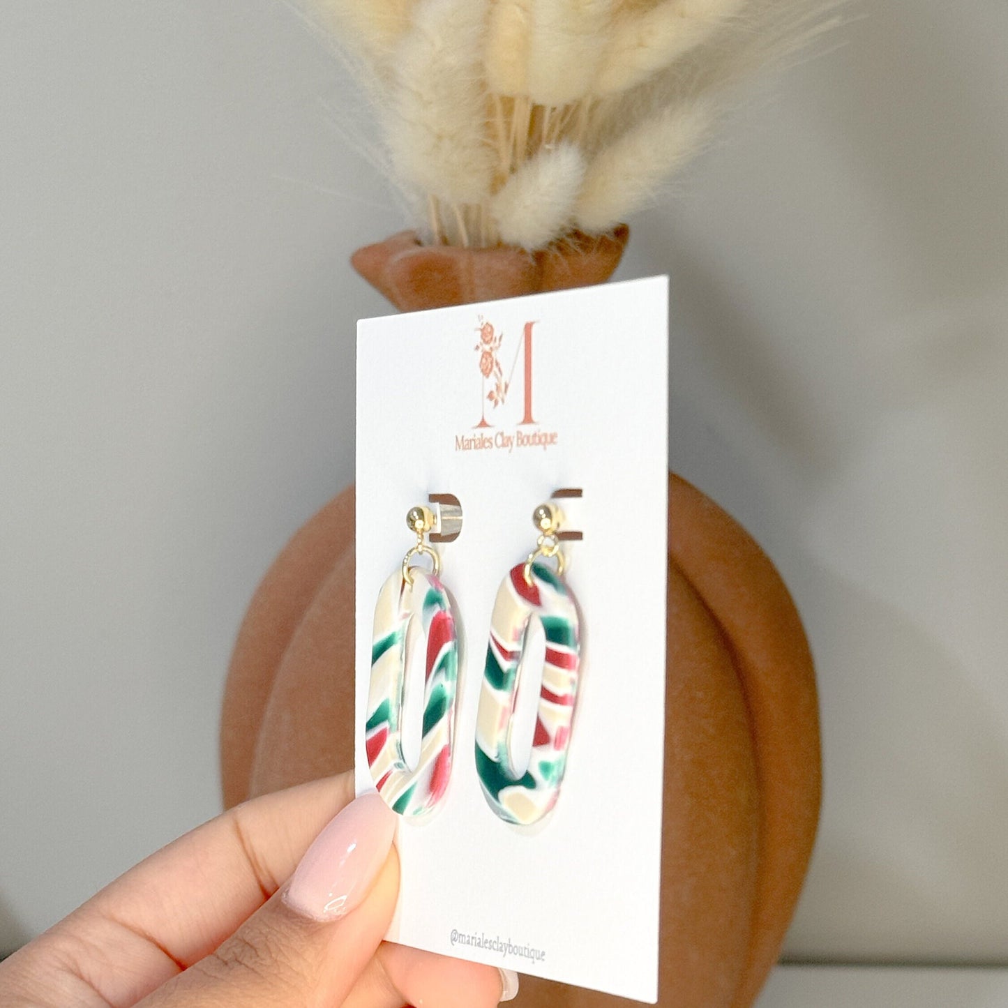 Oval Dangles in (Red, Green, and Cream)