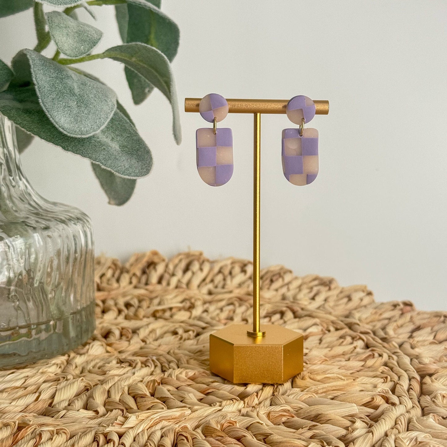Purple Translucent Checkered Dangles