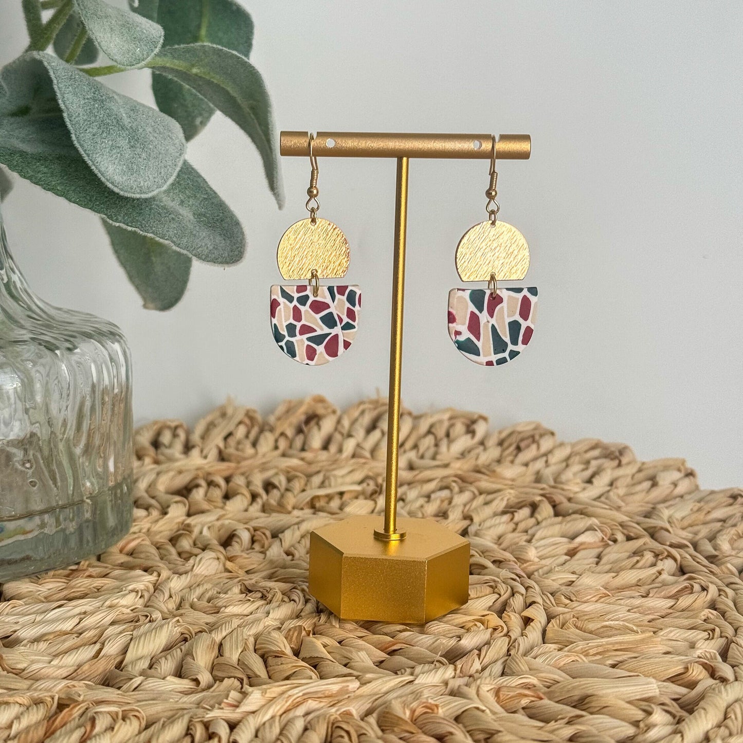 Terrazzo Dangles in (White, Green, Red, and Cream)