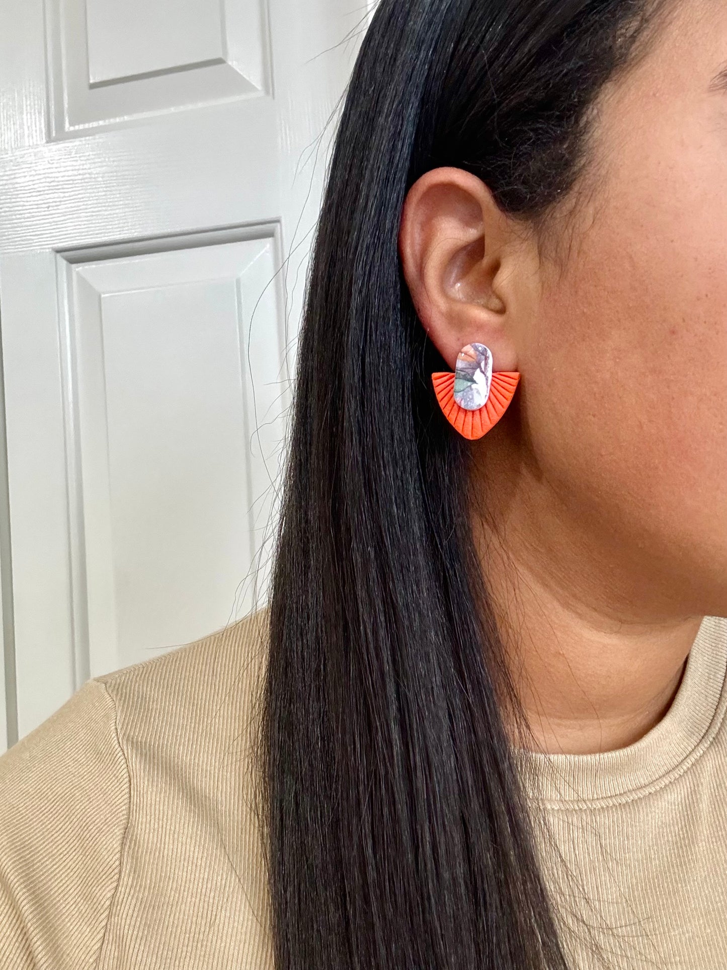 Orange Floral Studs