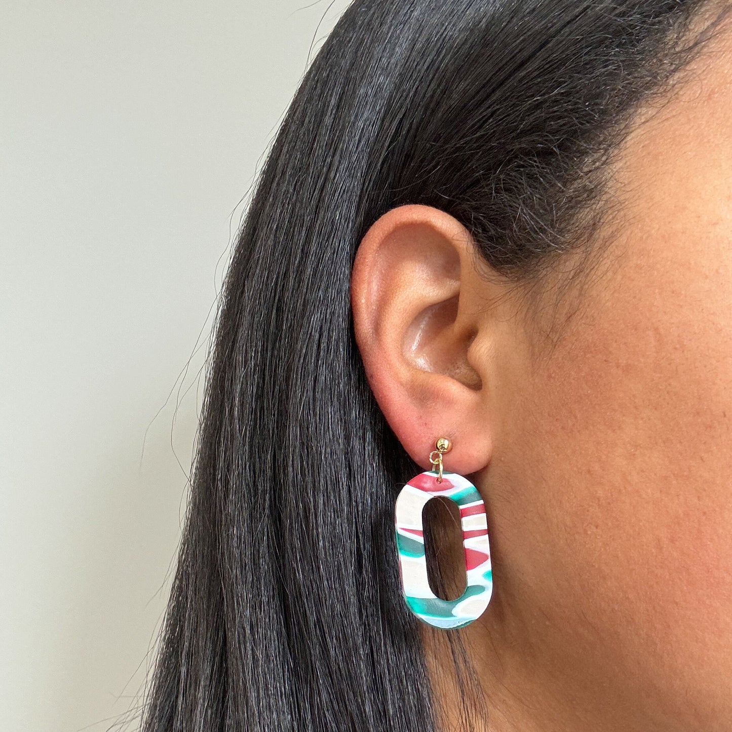 Oval Dangles in (Red, Green, and Cream)